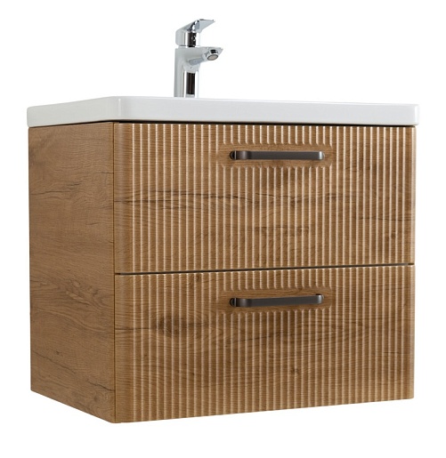 BelBagno Тумба с раковиной Due 60 подвесная Rovere Nature ручки Матовый тёмный никель – фото-1